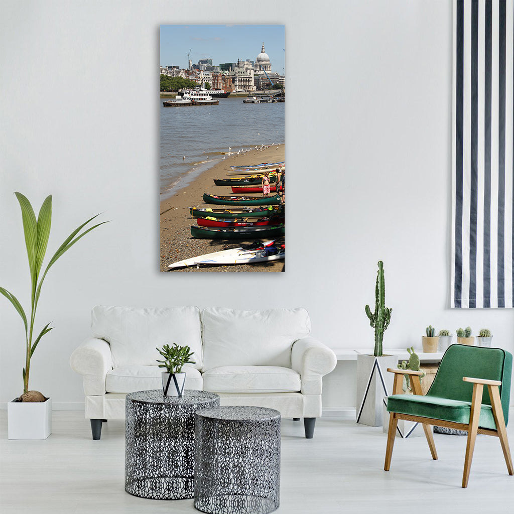 canoe london thames river outdoors Vertical Canvas Wall Art