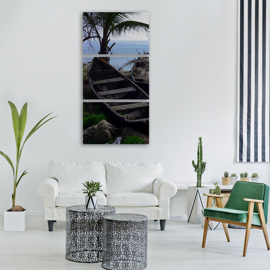canoe water sea caribbean Vertical Canvas Wall Art