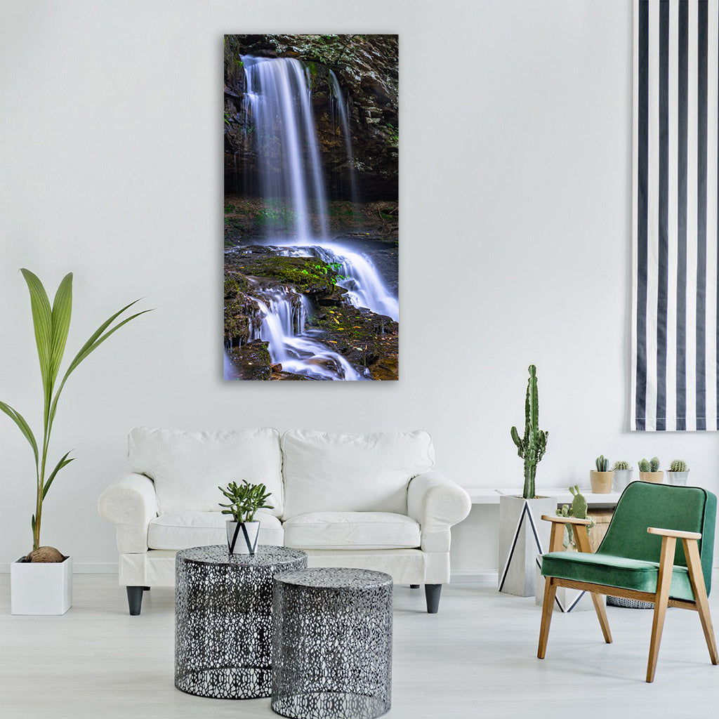 cascade falls green long exposure Vertical Canvas Wall Art