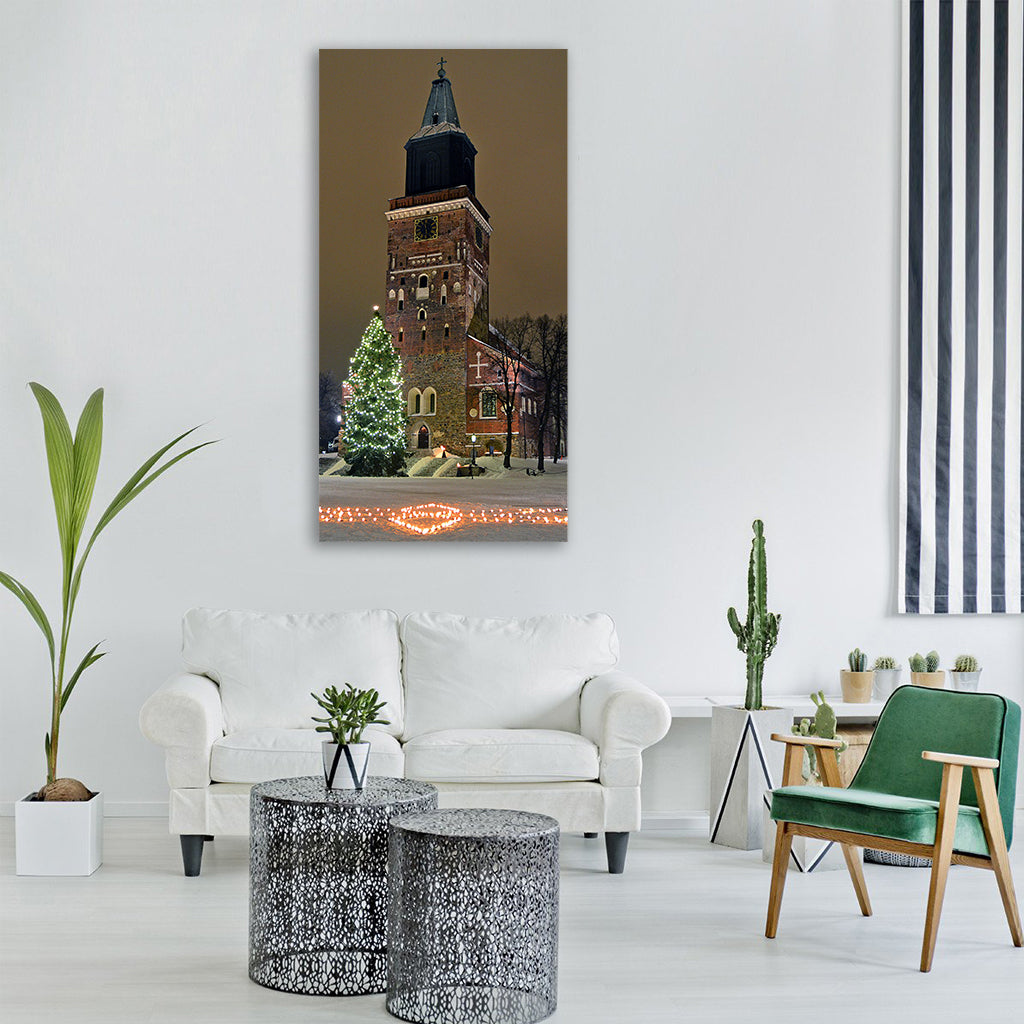 christmas tree turku cathedral Vertical Canvas Wall Art