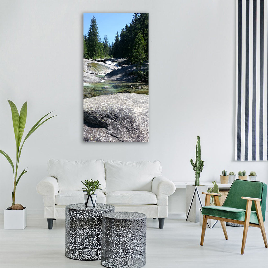 clear water creek stone spring Vertical Canvas Wall Art