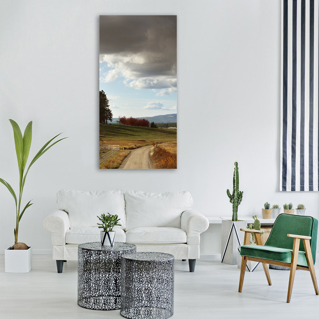 country road stormy sky clouds Vertical Canvas Wall Art