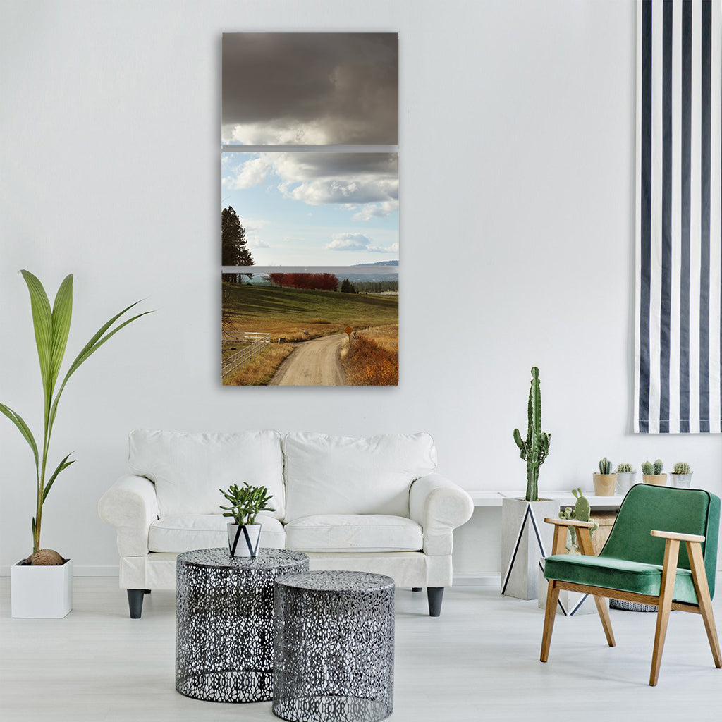 country road stormy sky clouds Vertical Canvas Wall Art