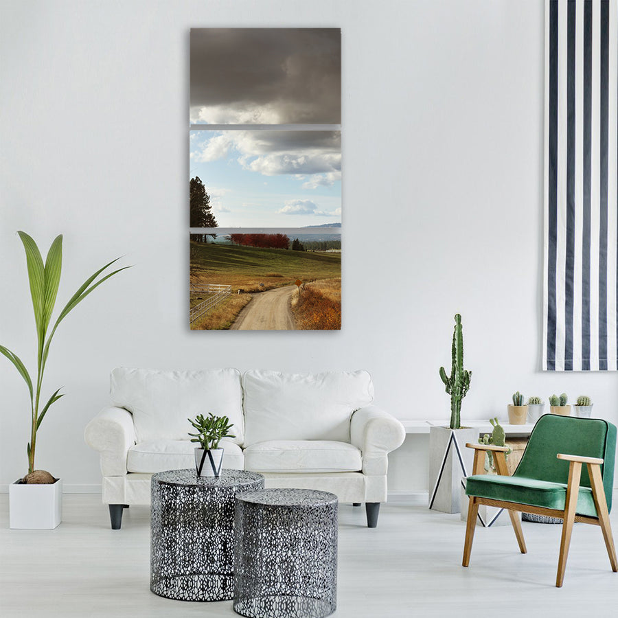 country road stormy sky clouds Vertical Canvas Wall Art