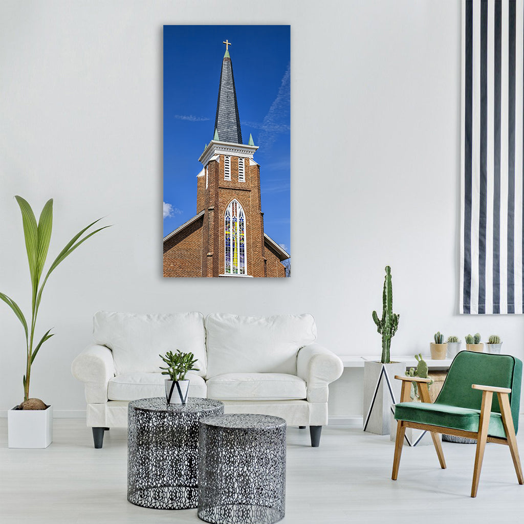 country church steeple scenery Vertical Canvas Wall Art