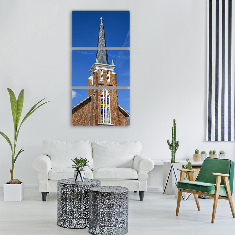country church steeple scenery Vertical Canvas Wall Art