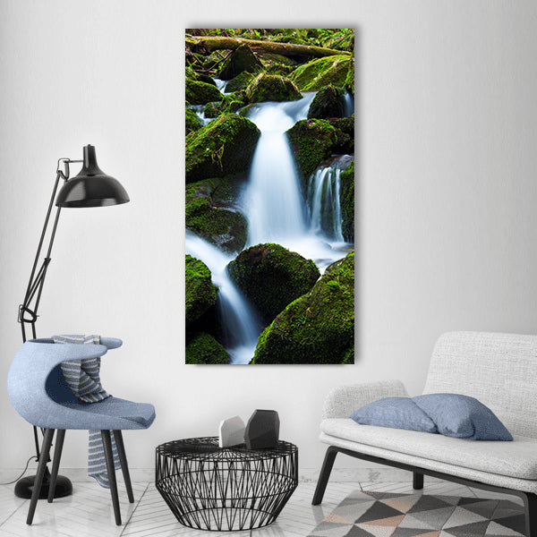 Creek falls flow flowing forest Vertical Canvas Wall Art