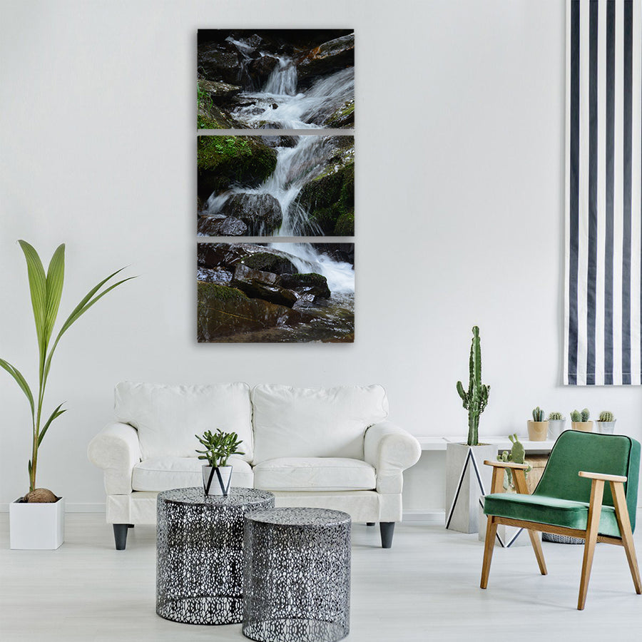 creek waterfall falls rocks nature Vertical Canvas Wall Art