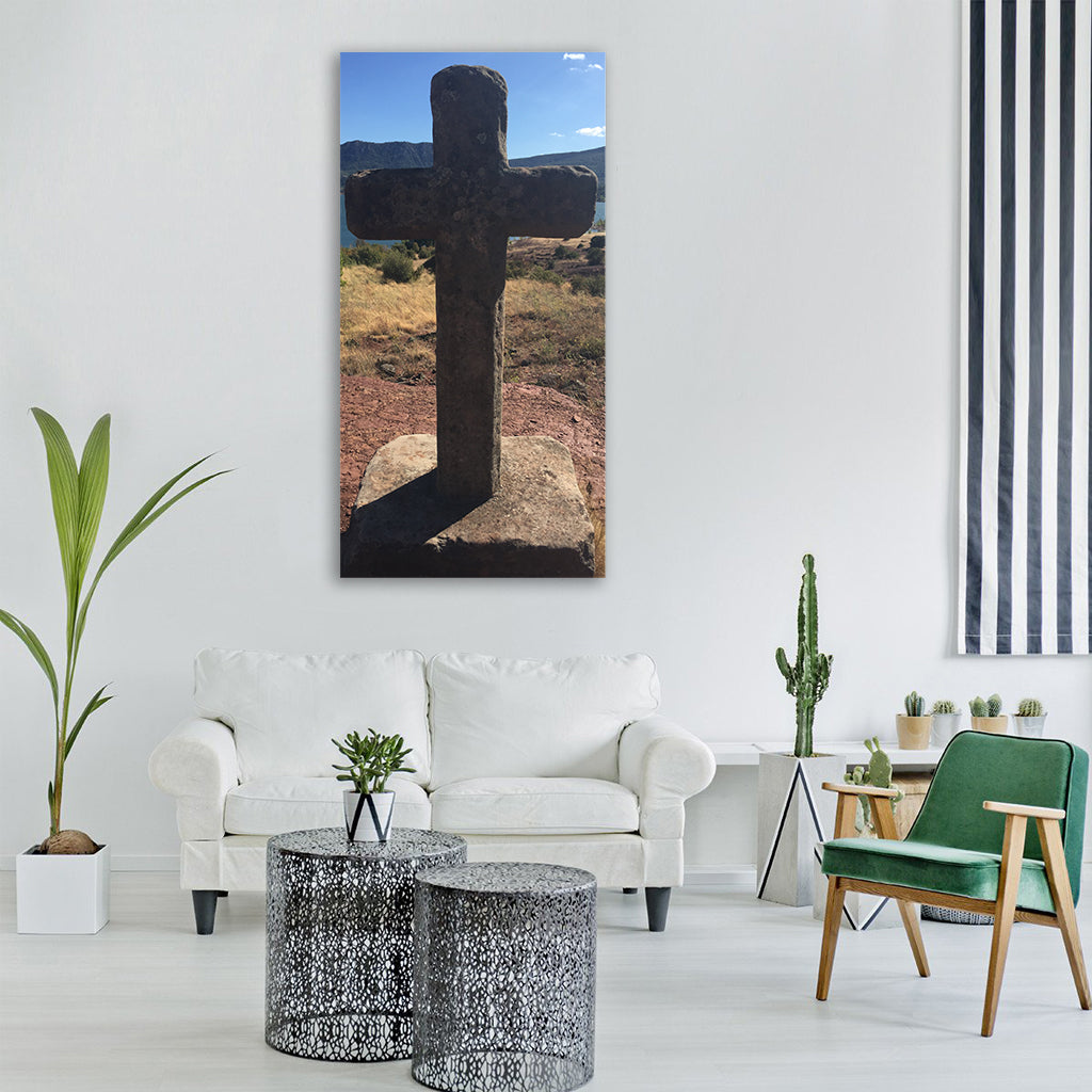 cross france lake europe historic Vertical Canvas Wall Art