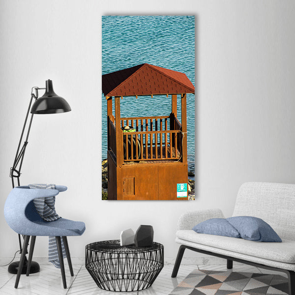 Cyprus konnos bay beach watchtower Vertical Canvas Wall Art