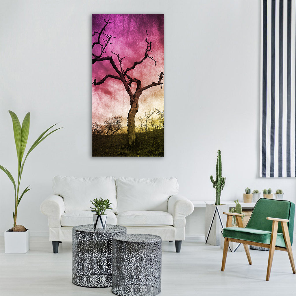 dead tree almond tree mystery Vertical Canvas Wall Art