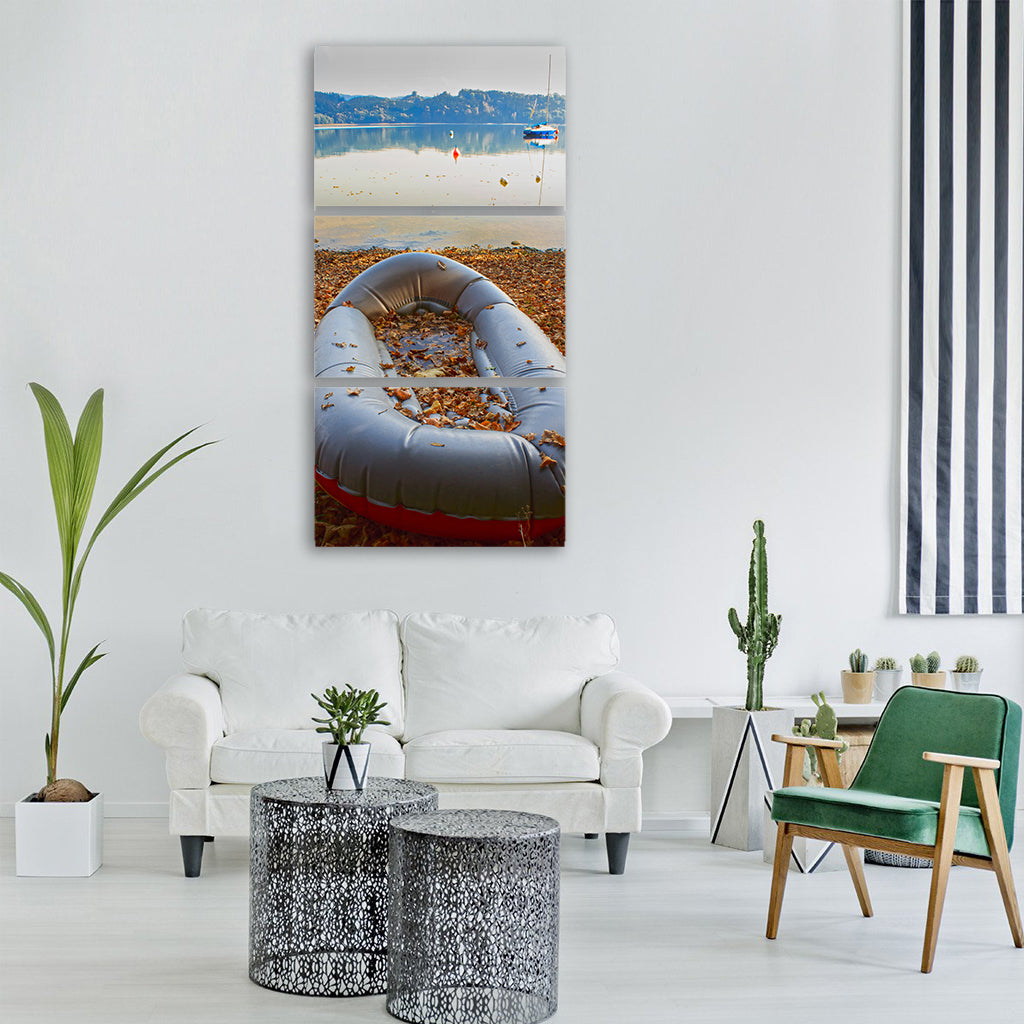dinghy rubber boot lake water Vertical Canvas Wall Art