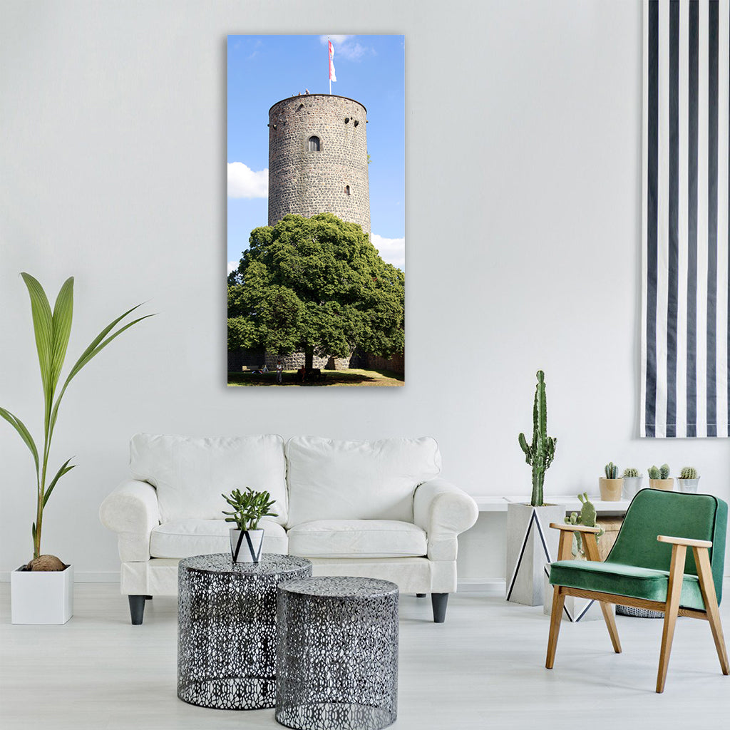 donjon tower natural stone castle Vertical Canvas Wall Art