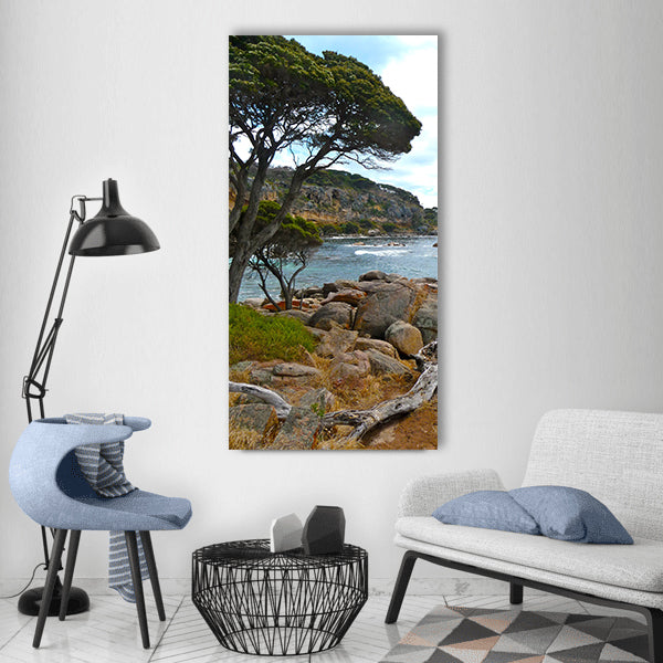 Driftwood beach coast water nature Vertical Canvas Wall Art