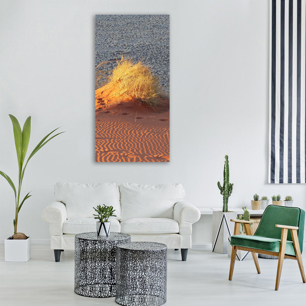 dunes namibia sand desert grasses Vertical Canvas Wall Art