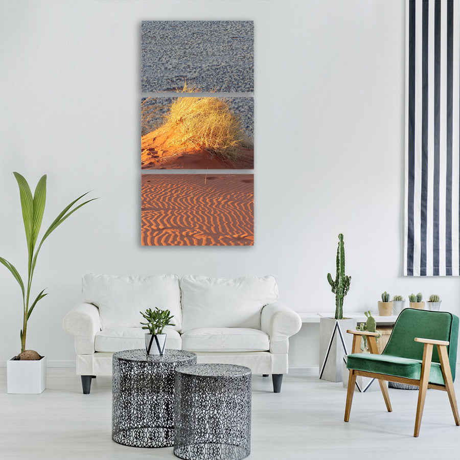 dunes namibia sand desert grasses Vertical Canvas Wall Art