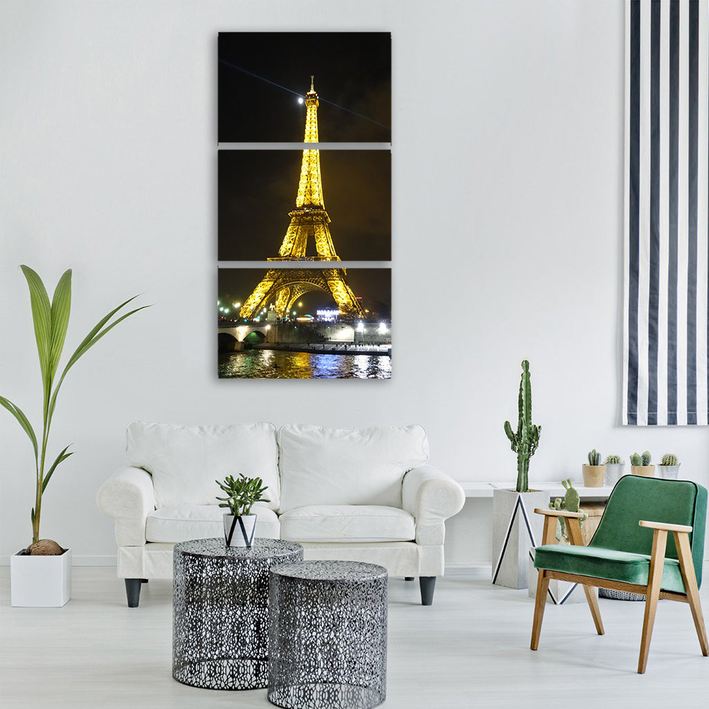 eiffel tower night glistening Vertical Canvas Wall Art