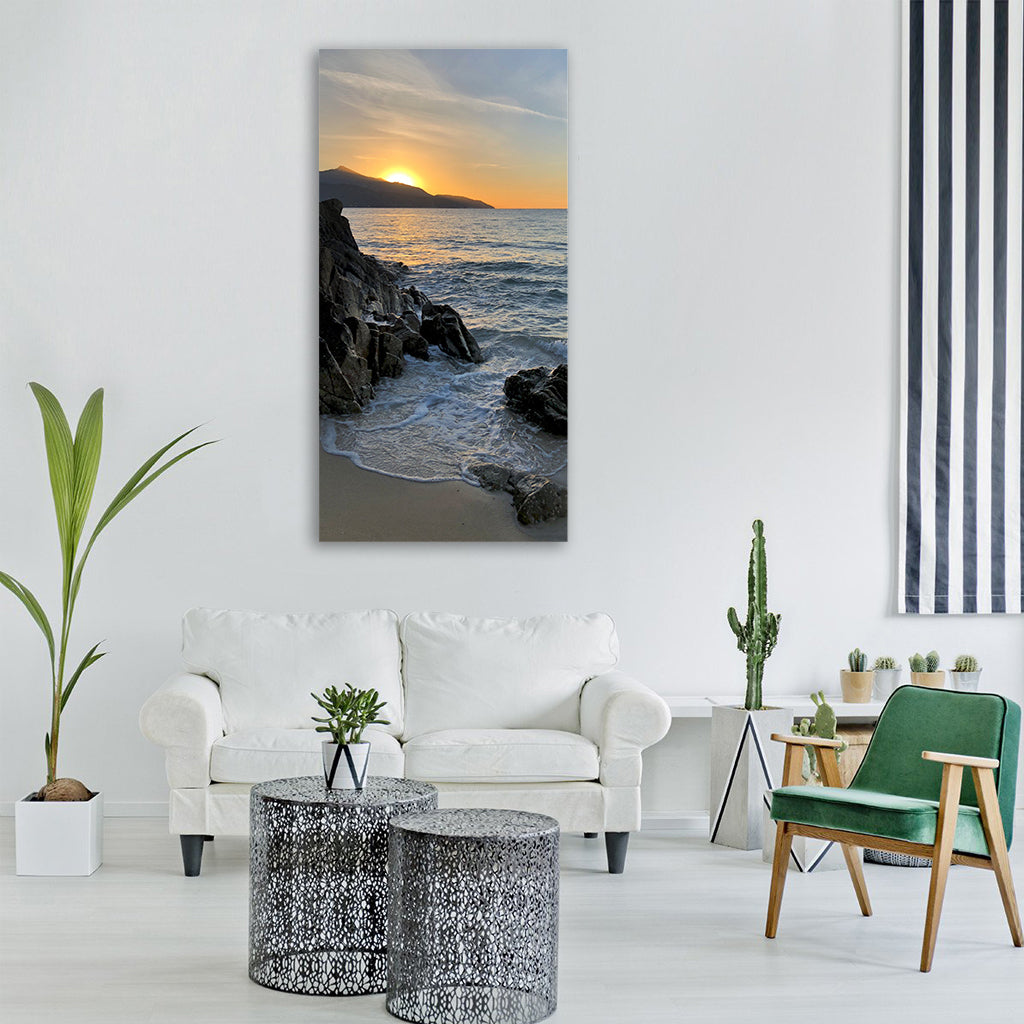 elba island sunset bay italy sea Vertical Canvas Wall Art