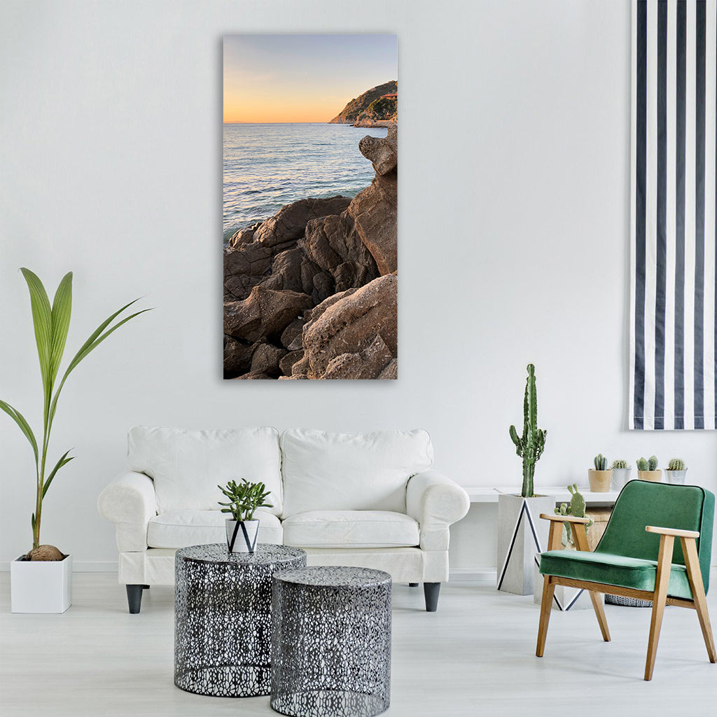 elba island sunset bay italy sea Vertical Canvas Wall Art