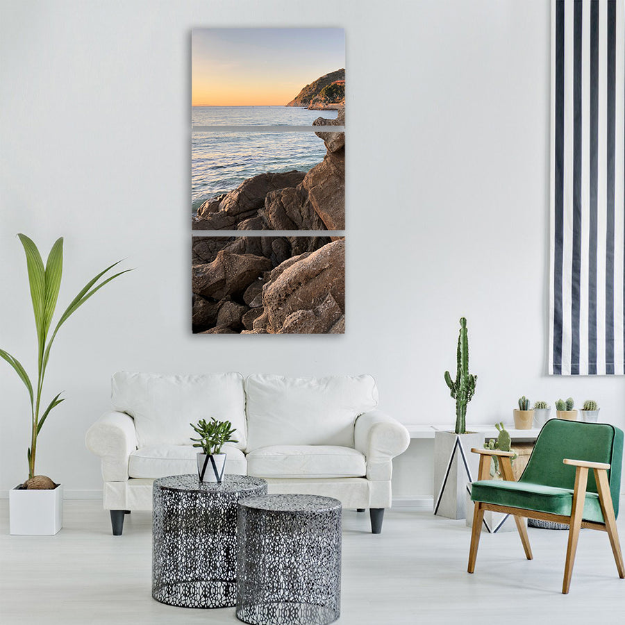 elba island sunset bay italy sea Vertical Canvas Wall Art