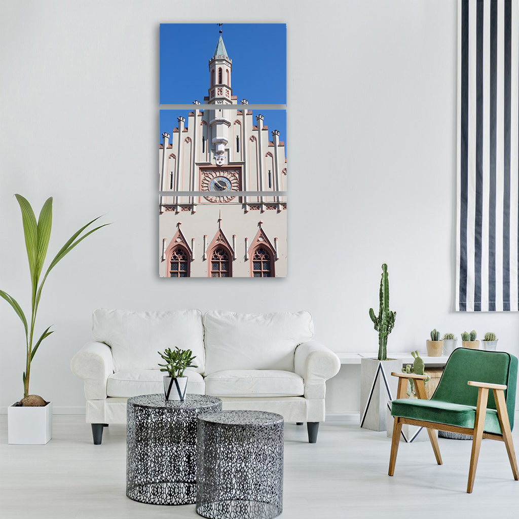 facade gothic town hall clock Vertical Canvas Wall Art