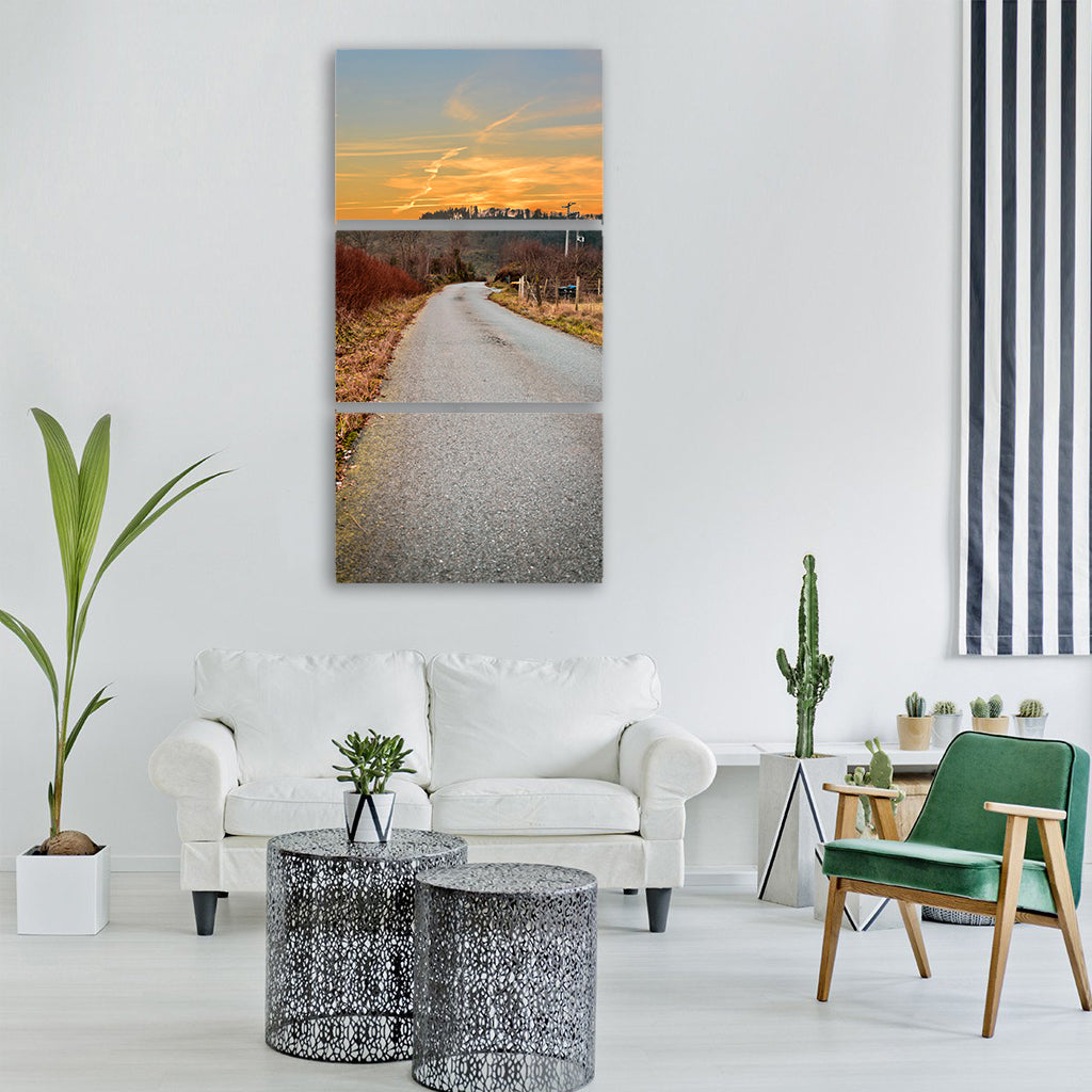 fall atumn sunset road grey Vertical Canvas Wall Art