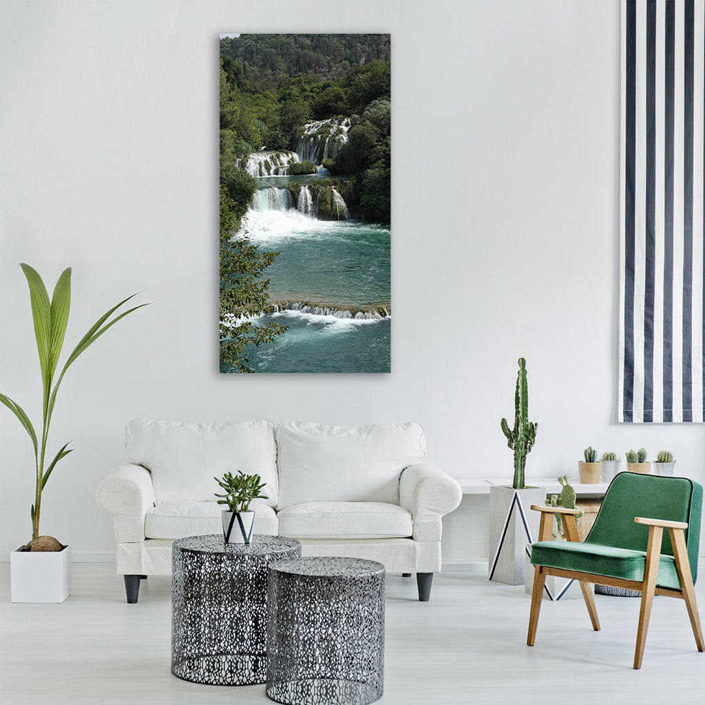 falls blue summer nature Vertical Canvas Wall Art
