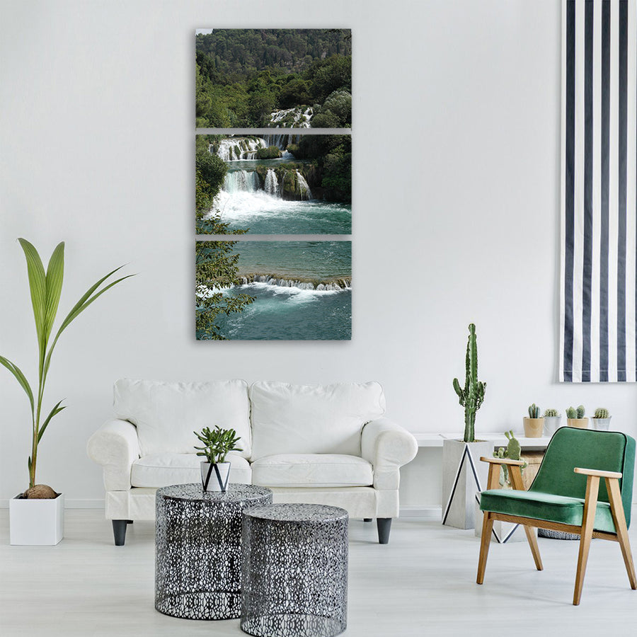 falls blue summer nature Vertical Canvas Wall Art