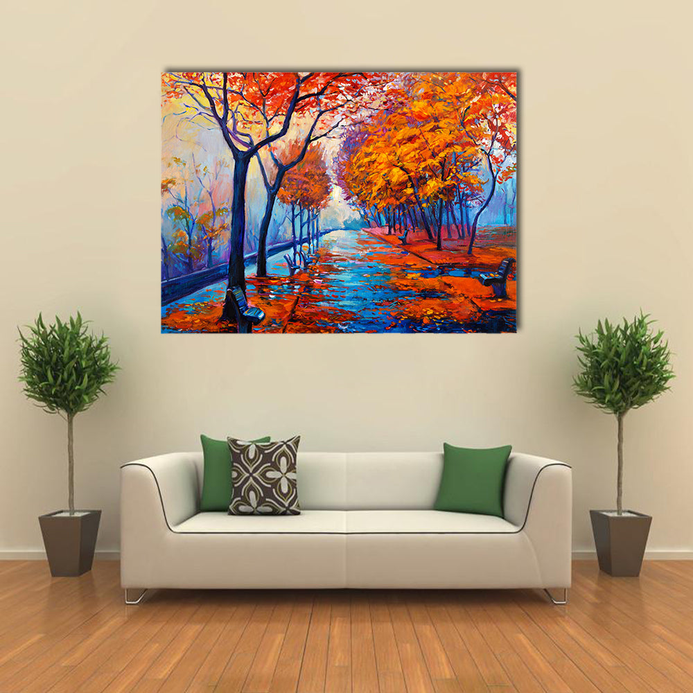 An Autumn Park With A Leafy Path Multi Panel Canvas Wall Art Set