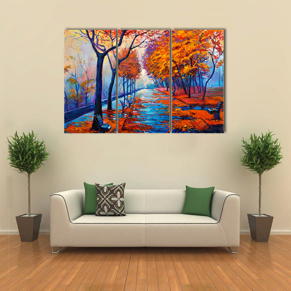 An Autumn Park With A Leafy Path Multi Panel Canvas Wall Art Set