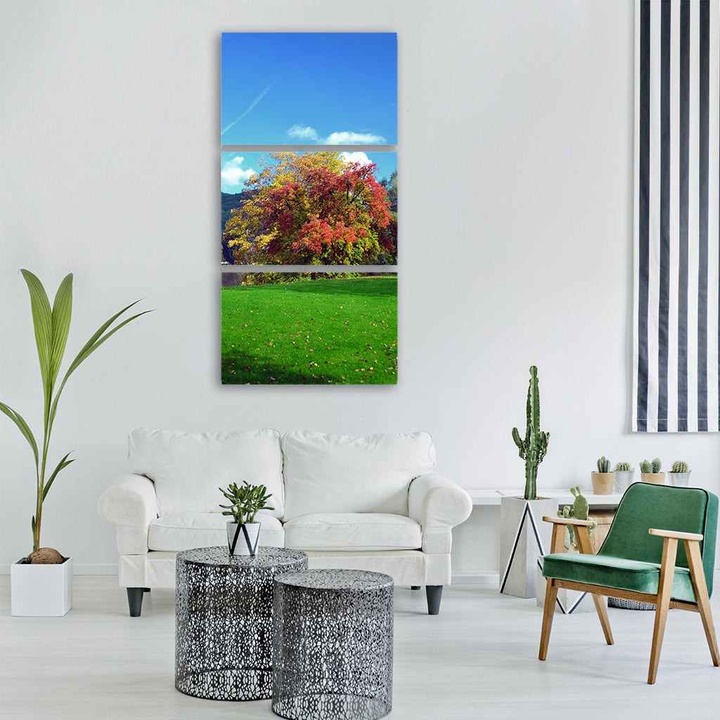 field autumn nature tree meadow Vertical Canvas Wall Art