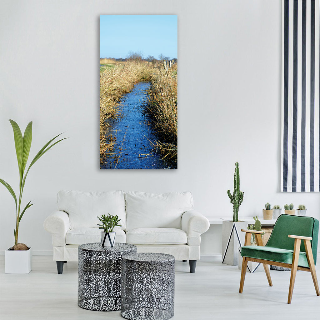 field mark dig winter landscape Vertical Canvas Wall Art