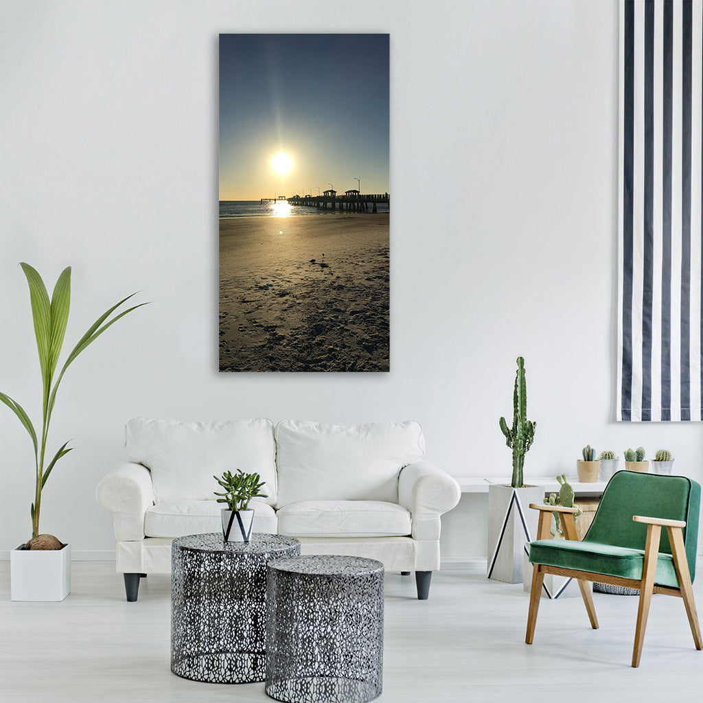 fishing pier water ocean fishing Vertical Canvas Wall Art