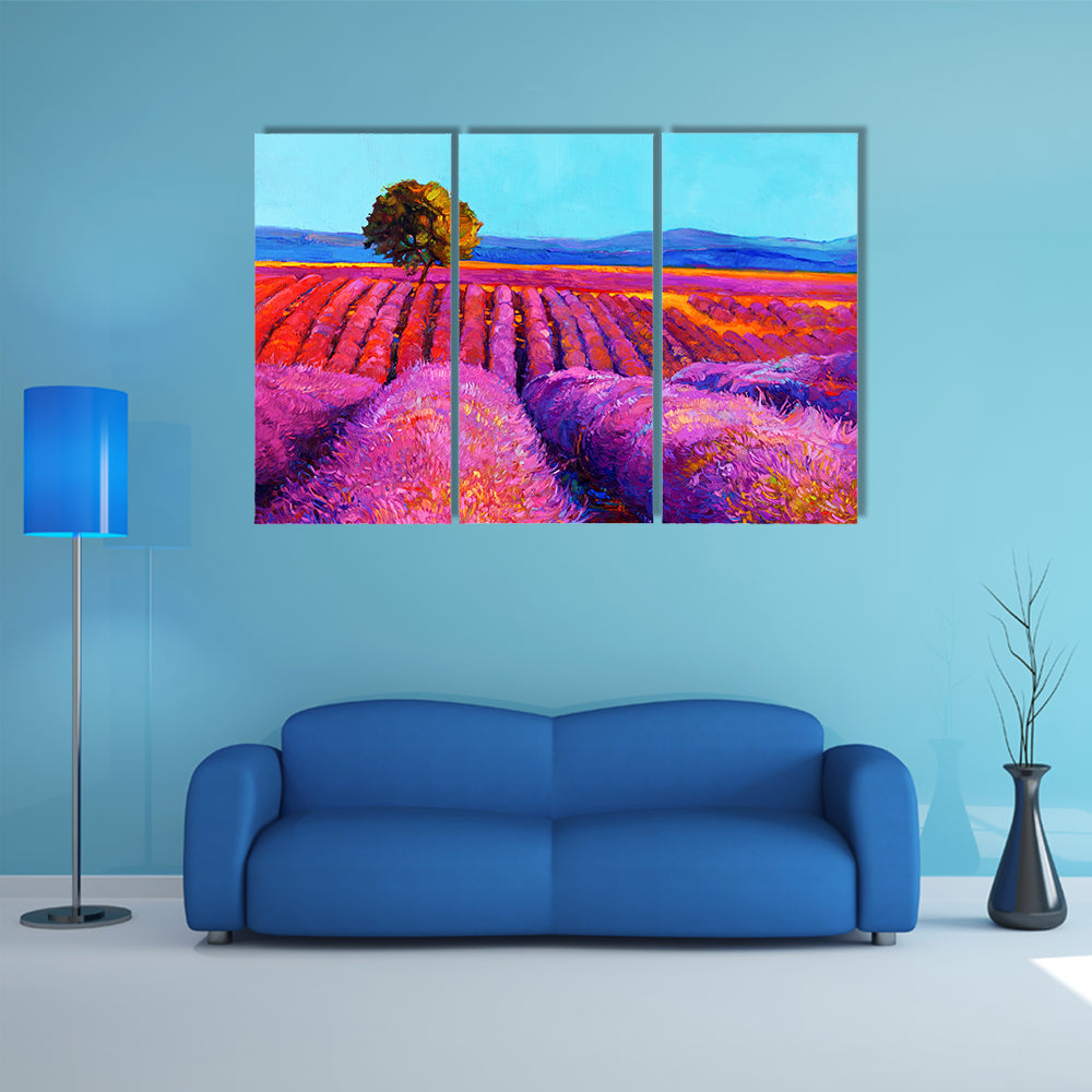 A Beautiful View Of Soothing Lavender Field Multi Panel Canvas Wall Art Set