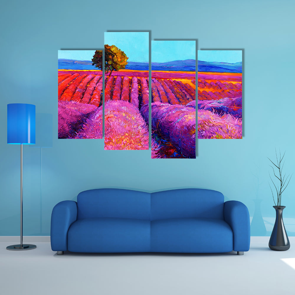 A Beautiful View Of Soothing Lavender Field Multi Panel Canvas Wall Art Set