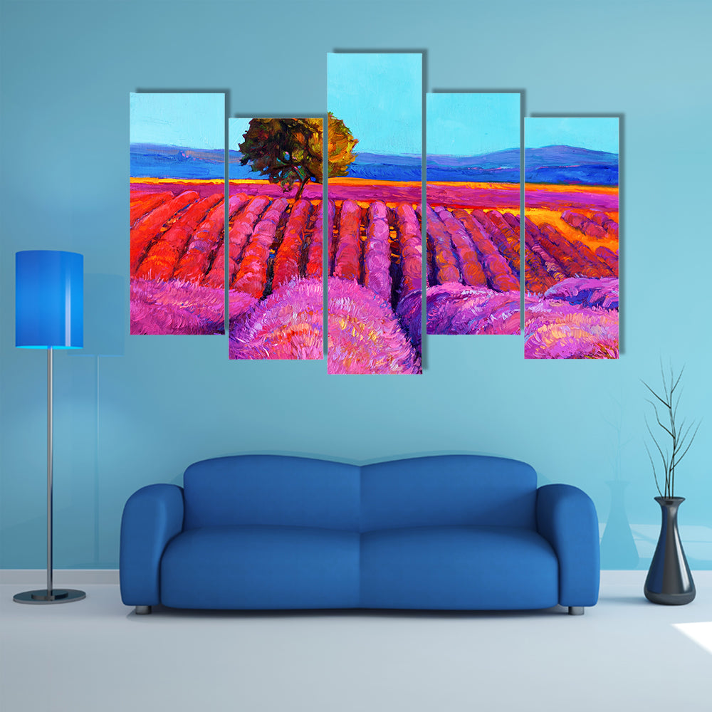 A Beautiful View Of Soothing Lavender Field Multi Panel Canvas Wall Art Set