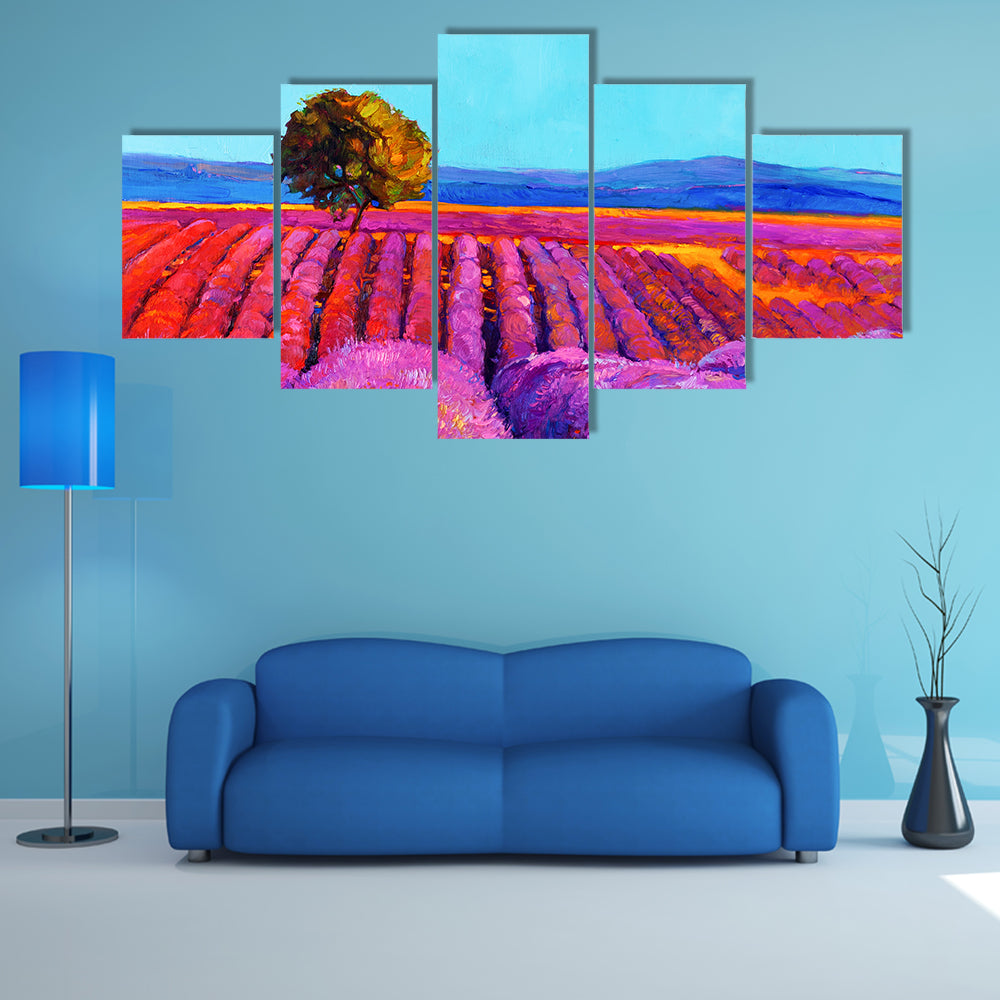 A Beautiful View Of Soothing Lavender Field Multi Panel Canvas Wall Art Set