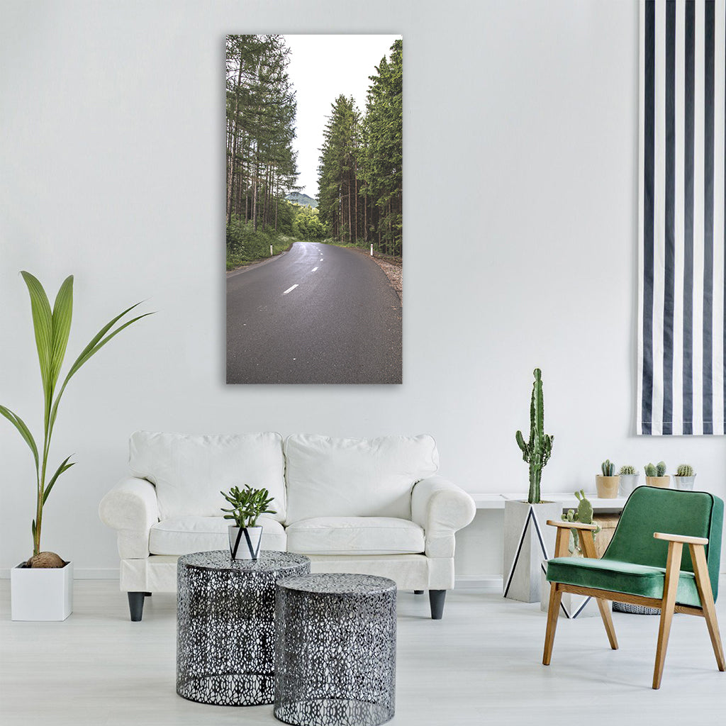 forest road tree green nature Vertical Canvas Wall Art