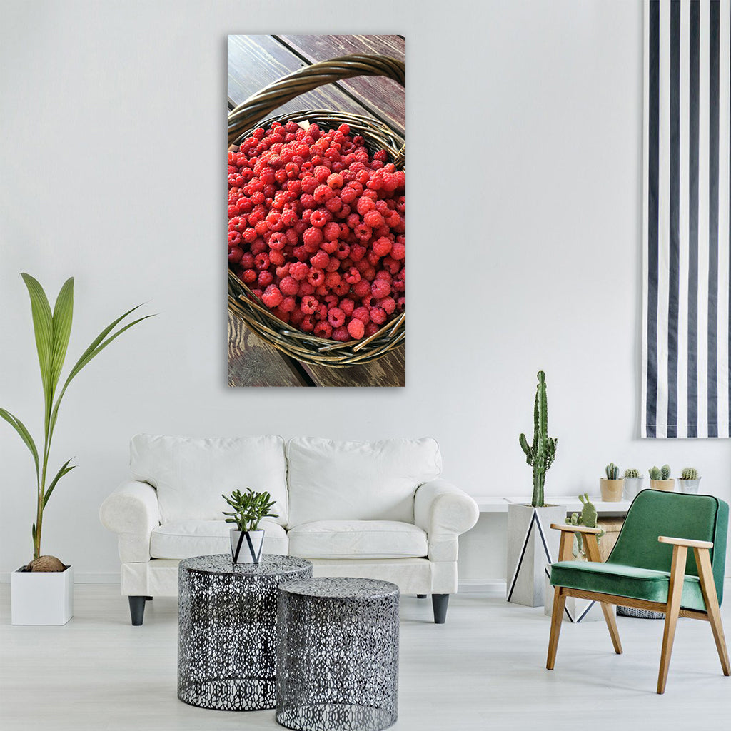 forest raspberry basket Vertical Canvas Wall Art