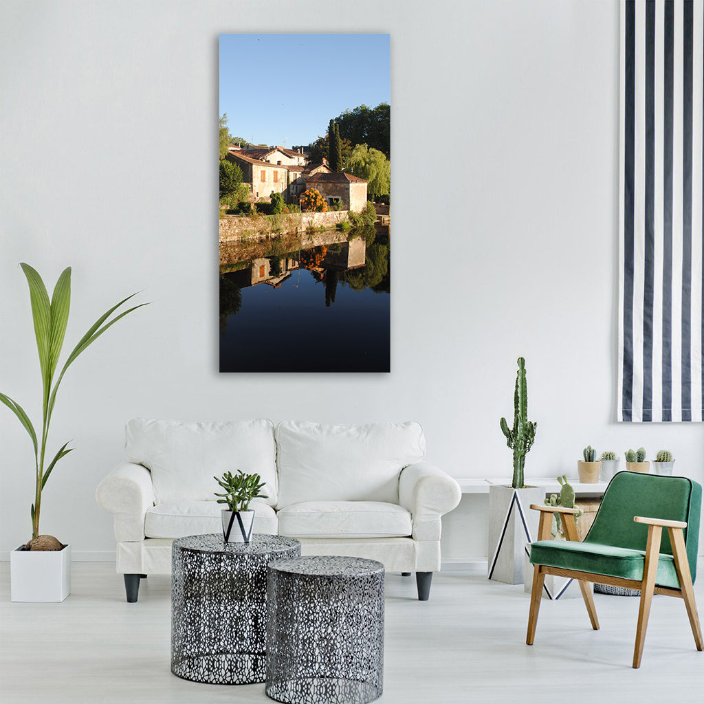 french village confolens river view Vertical Canvas Wall Art