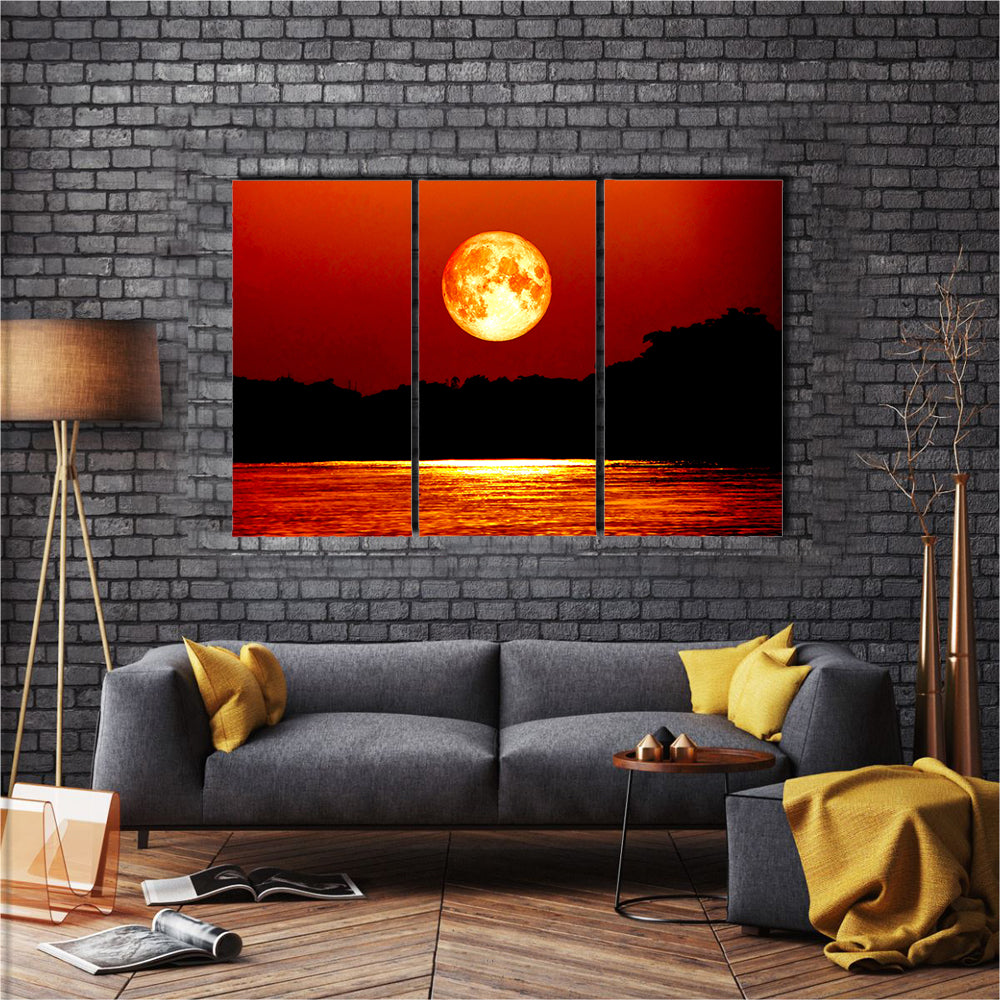 When The Full Blood Moon Reflects In The River Multi Panel Canvas Wall Art