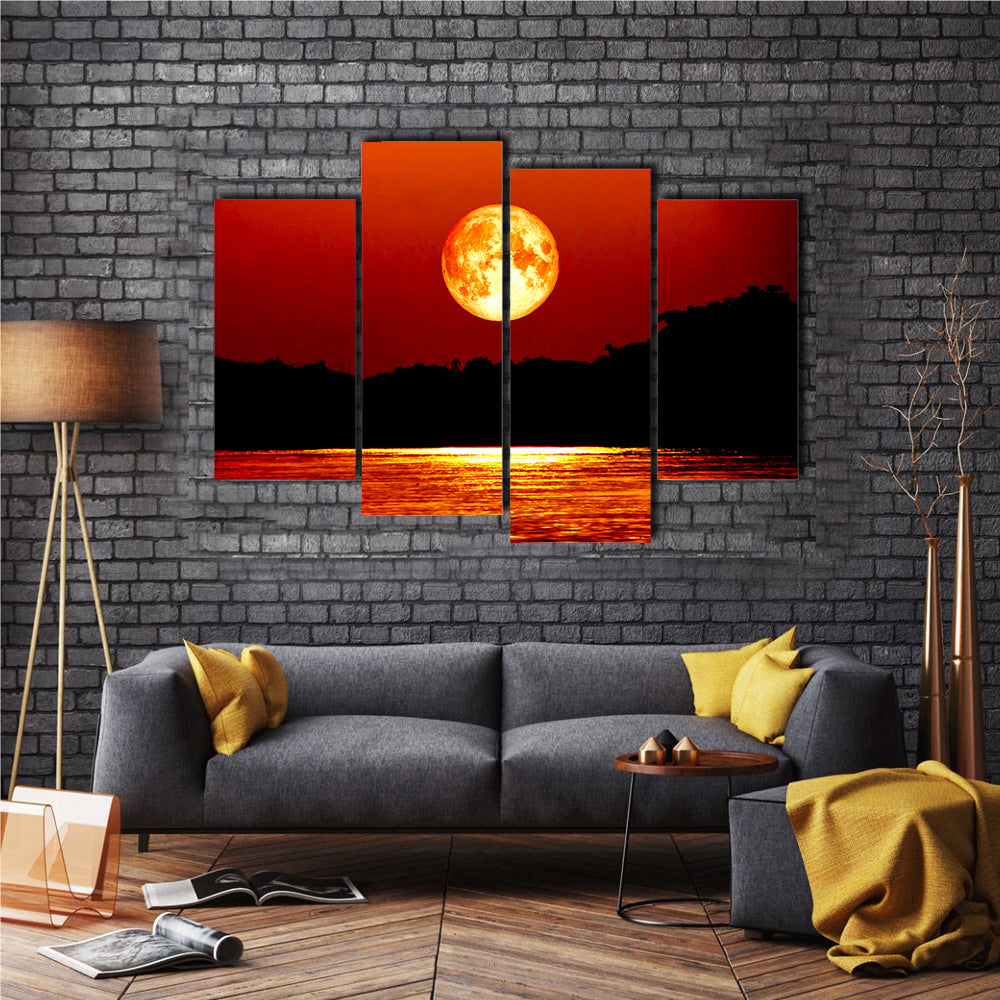 When The Full Blood Moon Reflects In The River Multi Panel Canvas Wall Art