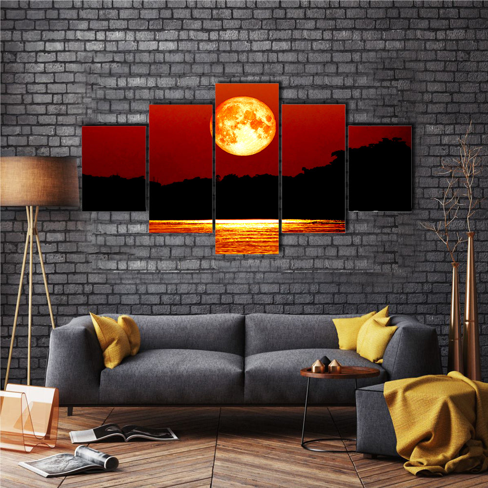 When The Full Blood Moon Reflects In The River Multi Panel Canvas Wall Art