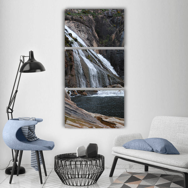 Galicia ézaro beach clouds sea Vertical Canvas Wall Art