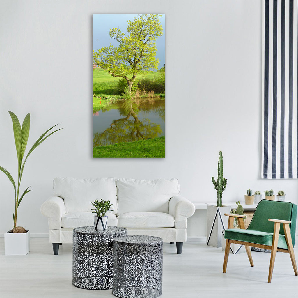 golf sport water reflection tree Vertical Canvas Wall Art