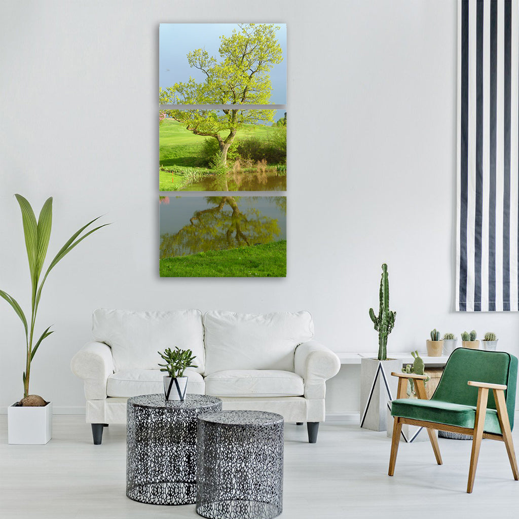 golf sport water reflection tree Vertical Canvas Wall Art