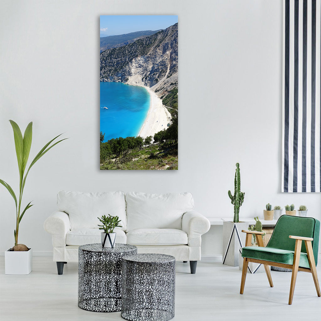 greece island sea bay turquoise Vertical Canvas Wall Art