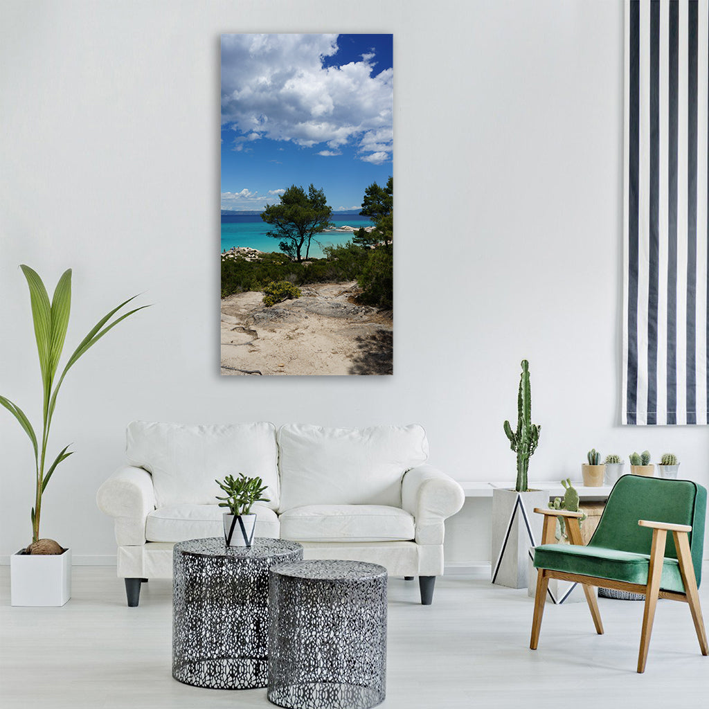 greece calkidiki rocks sea sun Vertical Canvas Wall Art