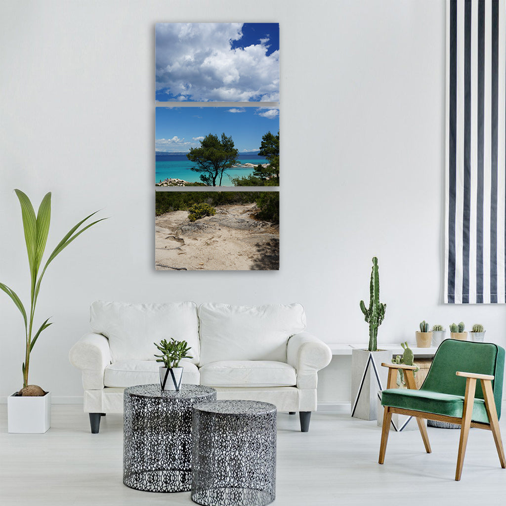 greece calkidiki rocks sea sun Vertical Canvas Wall Art