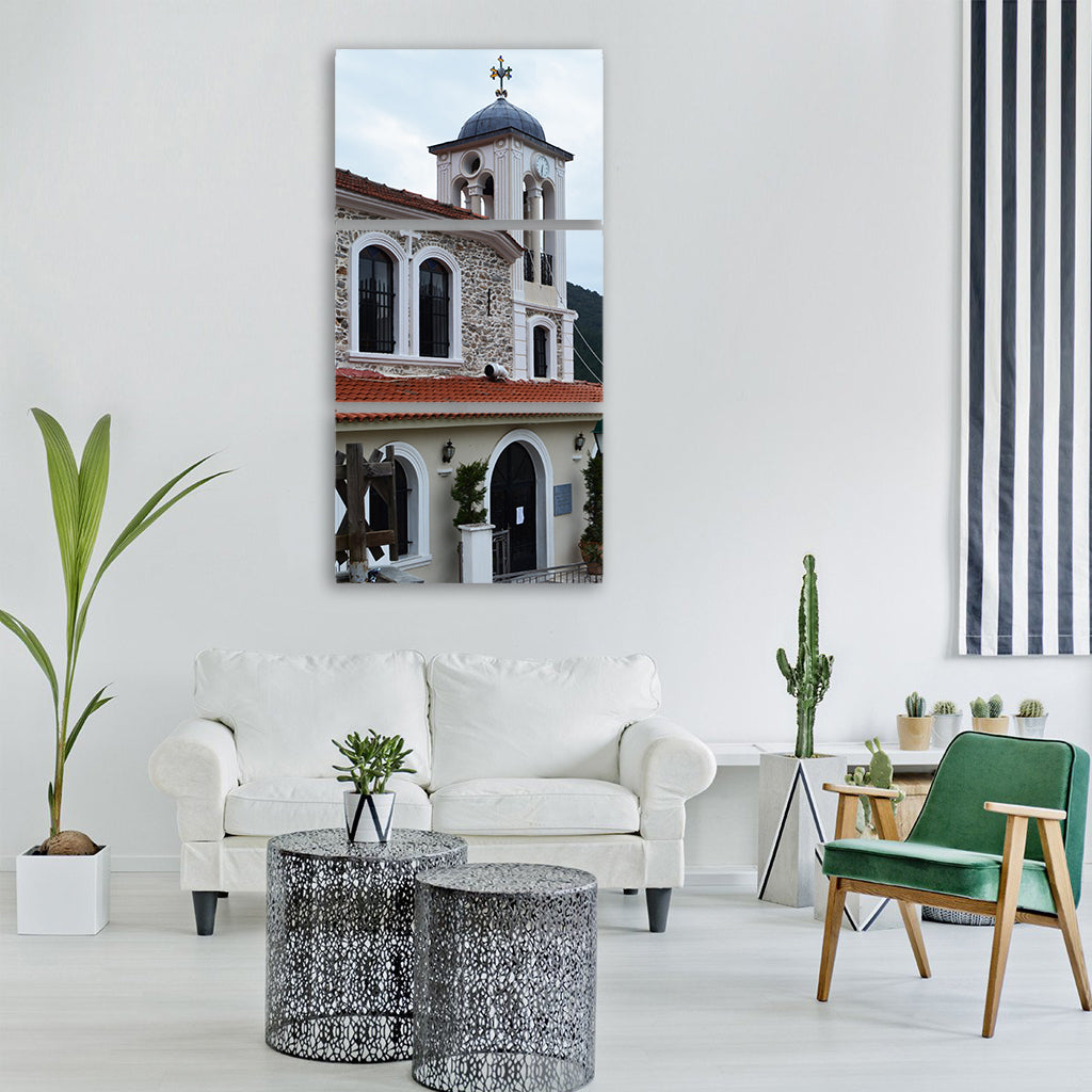 greek church cross tile roof Vertical Canvas Wall Art